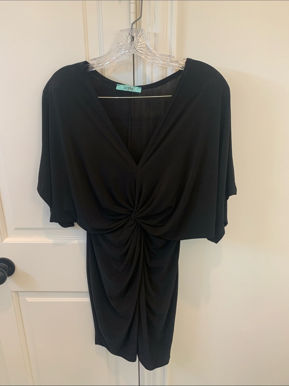 Karlie Black Twist-Front V-Neck Mini Dress